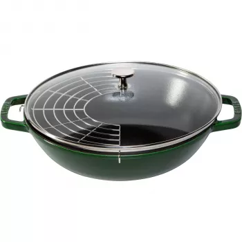 STAUB Wok 30 cm with Lid Cast Iron Basil Green