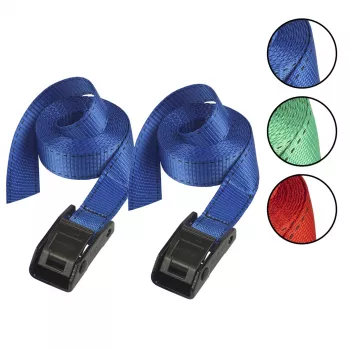 Master Lock 3110EURDATCOL Tie-Down Straps 2.5m with Cam Buckle, 150kg, Assorted Colors, 2-Pack