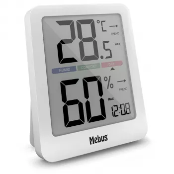 Mebus 40928 Thermo-Hygrometer White Indoor Outdoor Temperature Humidity Monitor with LCD Display