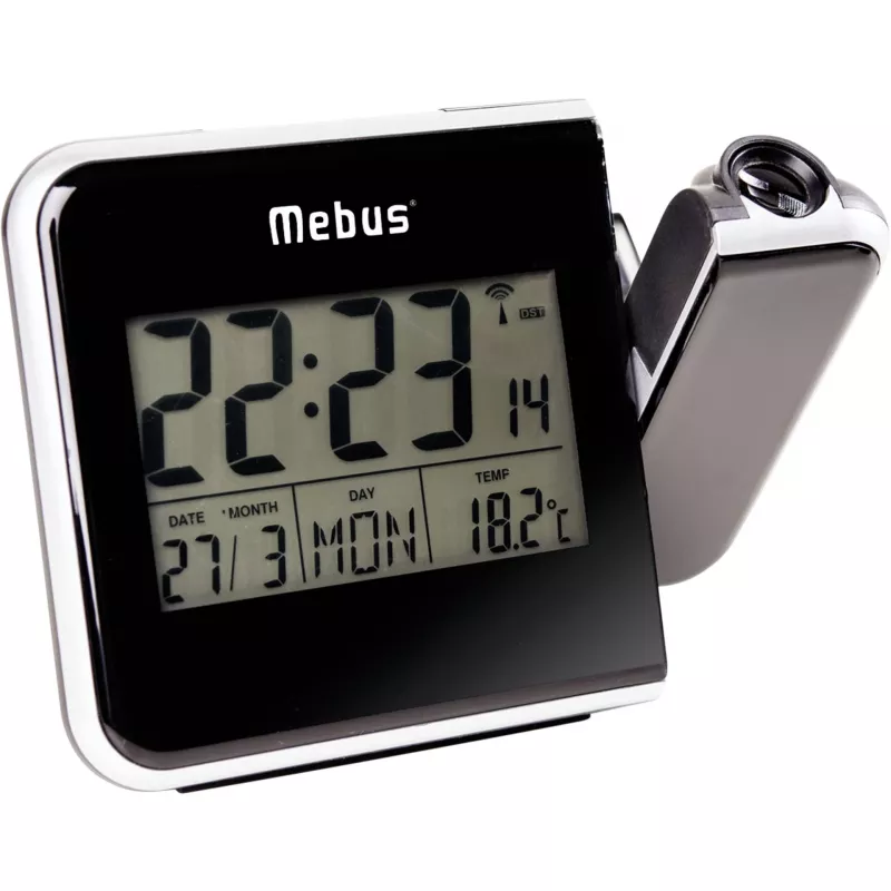 Mebus 42425 Projection Alarm Clock - Digital LCD, 12/24h, Temperature, Black/Grey