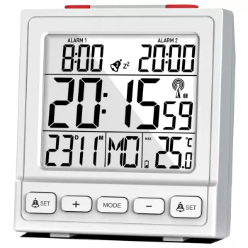 MEBUS 56813 Digital Alarm Clock - White - Rectangular - 12/24h - °C/°F