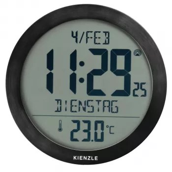 KIENZLE DCF Radio-Controlled Wall Clock with Room Temperature Display, Black