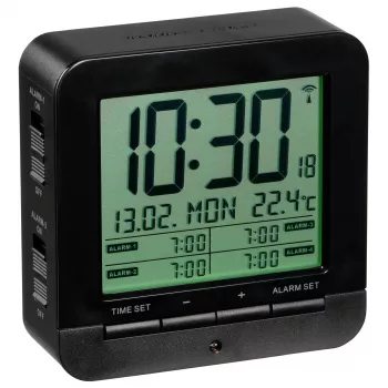 TFA 60.2536.01 Radio Controlled Alarm Clock - Digital LCD, Black