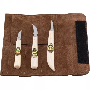 KIRSCHEN Carving Knife Set in Velour Leather Roll Bag, 6 Pieces