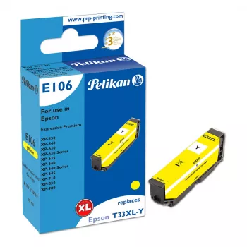 Pelikan E106 Compatible Ink Cartridge Yellow High Yield (XL) for Epson XP-530/540/630/635/640/645/710/830/900 - 1 Pack