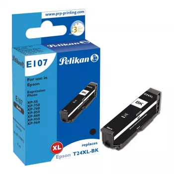 Pelikan E107 Compatible Ink Cartridge Black High Yield (XL) for Epson Expression Photo XP-55/XP-750/XP-760/XP-850/XP-860/XP-950/XP-960 (Replaces Epson 27XL) - 1 Pack