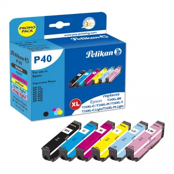 Pelikan P40 Compatible Ink Cartridge Multipack 6-Pack for Epson Expression Photo XP-55/XP-750/XP-760/XP-850/XP-950/XP-960 (Black, Cyan, Light Cyan, Light Magenta, Magenta, Yellow)