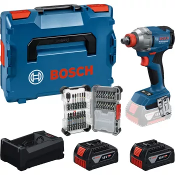 BOSCH PowerTools Cordless Impact Wrench Set GDX 18V 285 Nm with 2 Batteries 5.0 Ah and 31-Piece Bit Set in L-BOXX