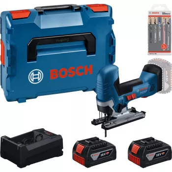BOSCH PowerTools Cordless Jigsaw Set with 2 Batteries 5.0 Ah, Fast Charger and Jigsaw Blade Set in L-BOXX (Boxed)