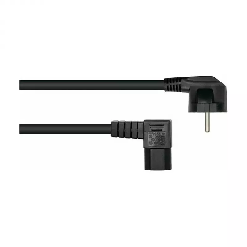 Kabelmeister Power Cable Schuko Plug Type E+F 90° Angled to IEC C15 Right Angled - 1.8m Black