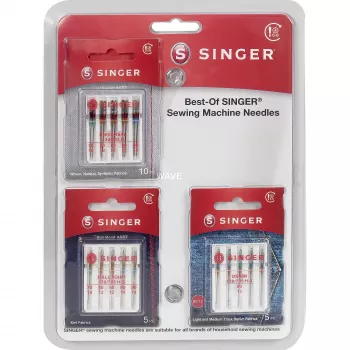 SINGER Best-Of Needles A5-Pack - Universal Sewing Machine Needles, 5 Pieces, Sizes 70/10, 80/12, 90/14