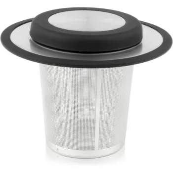 Bredemeijer Universal Tea Filter with Stacker/Lid, Small 1491 - Stainless Steel, Black, Fine Mesh