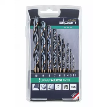 ALPEN-MAYKESTAG Alpen Sprint Master TM 10 1-10x 10 Drill Bit Set, 10 Pieces, HSS-G, 1-10 mm, Metal Cassette