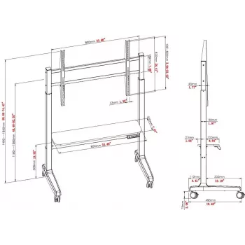 VISION VFM-F15M Motorized Display Floor Stand Cart for 40-86 inch Screens, VESA up to 800x600, Height Adjustment 400mm, Black