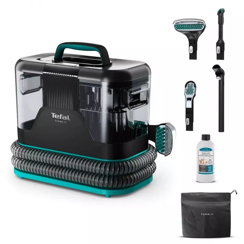 Tefal Clean It IZ5020 Spot and Stain Carpet and Upholstery Washer, 750 W, 13,500 Pa Suction, 2.3 L Clean and 1.5 L Dirty Water Tanks, Auto Clean