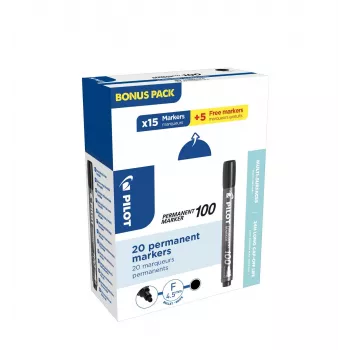 Pilot Pen 100 Permanent Marker Black 1.0 mm 20 Pack (15+5 Free)