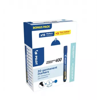 Pilot 400 Permanent Marker Blue 1.0-4.0 mm Chisel Tip, 20 Markers (15+5 Free)