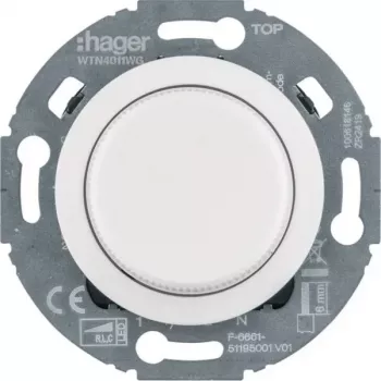 Hager WTN4011WG Universal Rotary Dimmer with Central Piece, System 1930/Glas, White, Flush-mounted, R L C LED