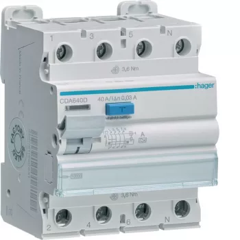 HAGER CDA640D Residual Current Circuit Breaker 4P 10kA 40A 30mA Type A