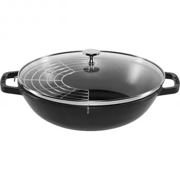 STAUB Wok 30 cm with Lid Black, Cast Iron