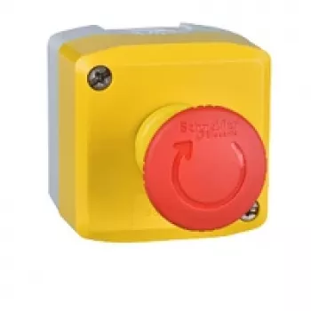 APC XALK178F Emergency Stop Push Button Station, 40 mm Mushroom Head, Red/Yellow, IP69K, Polycarbonate, 600 V