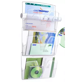 CEP Office Solution Wall-Mounted Brochure Holder Transparent DIN A4 3 Compartments