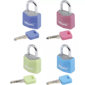 Master Lock 9120EURQCOLNOP 20 mm Solid Aluminum Keyed Padlock 4-Pack Assorted Colors Blue Green Pink Violet