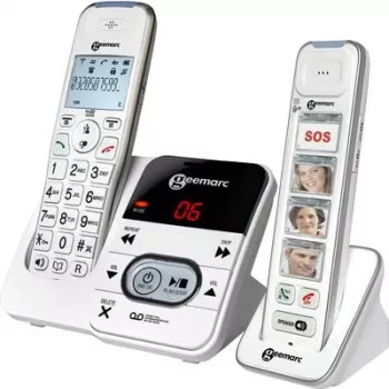 Geemarc PACK Mobility 295 Cordless Senior Phone with Answering Machine, Photo Dial Buttons, Backlit Display, White