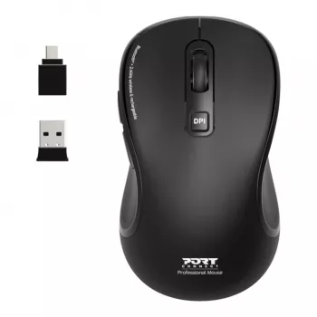 PORT Designs PORT Connect Professional ESSENTIAL Wireless Optical Mouse - 5 Buttons - 2.4 GHz, Bluetooth - USB Receiver - Black