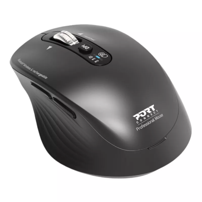 PORT Designs PORT Connect Professional BUSINESS Rechargeable Wireless Mouse - Optical - 6 Buttons - 2.4 GHz, Bluetooth - USB Receiver - Black