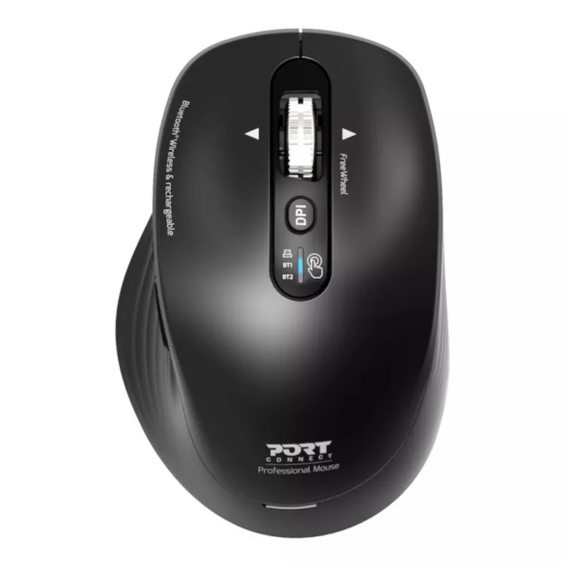 PORT Designs PORT Connect Professional BUSINESS Rechargeable Wireless Mouse - Optical - 6 Buttons - 2.4 GHz, Bluetooth - USB Receiver - Black