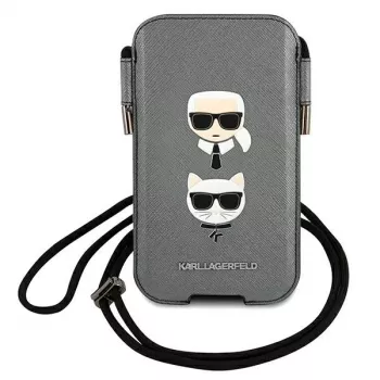 Karl Lagerfeld Ikonik Hardcase for Apple iPhone 12 Pro Max, Grey Saffiano PU, Karl & Choupette Head Design