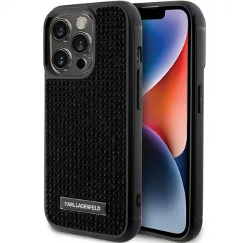 Karl Lagerfeld KLHCP15LHDSPLK Hard Case for iPhone 15 Pro 6.1 inch Black Rhinestone Logo Metal Plate