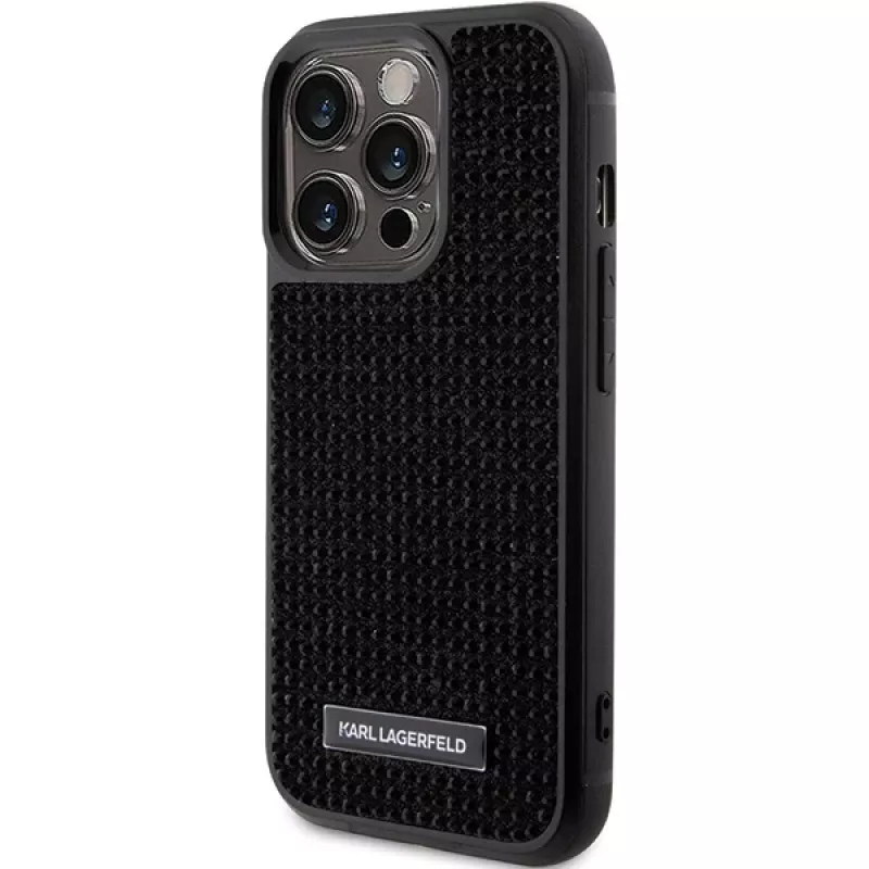 Karl Lagerfeld KLHCP15LHDSPLK Hard Case for iPhone 15 Pro 6.1 inch Black Rhinestone Logo Metal Plate