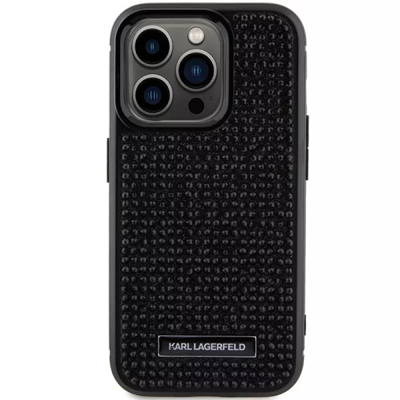 Karl Lagerfeld KLHCP15LHDSPLK Hard Case for iPhone 15 Pro 6.1 inch Black Rhinestone Logo Metal Plate