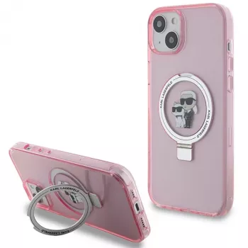 Karl Lagerfeld KLHMP15SHMRSKCP iPhone 15 / 14 / 13 6.1 inch Pink Hard Case Ring Stand Karl & Choupette MagSafe