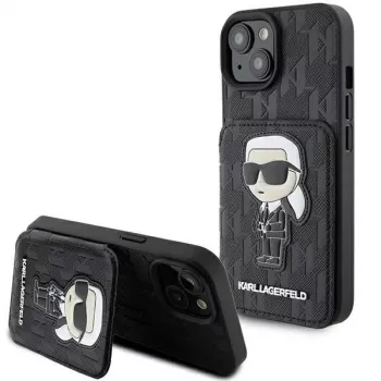 Karl Lagerfeld KLHCP15SSAKKNSCK Saffiano Ikonik Hard Case for iPhone 15/14/13 6.1 inch - Black