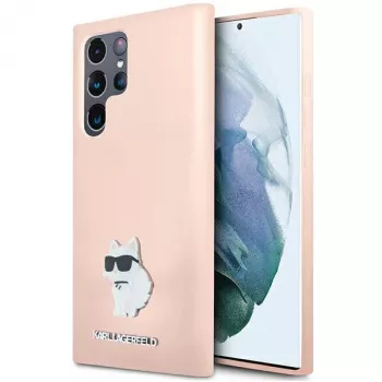 Karl Lagerfeld KLHCS23LSMHCNPP S23 Ultra S918 Pink Silicone Choupette Metal Pin Case