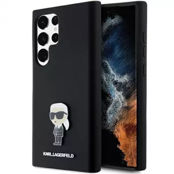 Karl Lagerfeld KLHCS23LSMHKNPK Silicone Ikonik Metal Pin Case for Samsung Galaxy S23 Ultra, Black