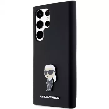 Karl Lagerfeld KLHCS23LSMHKNPK Silicone Ikonik Metal Pin Case for Samsung Galaxy S23 Ultra, Black