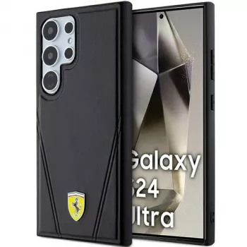 Ferrari FEHMS24LP3BAK Hardcase for Samsung Galaxy S24 Ultra, Black, Hot Stamp V Lines, MagSafe