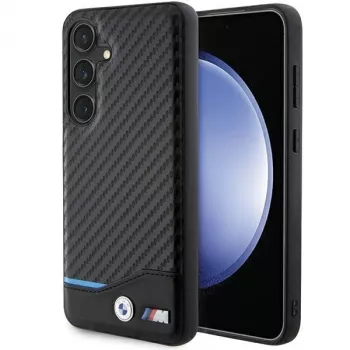 BMW M Collection Genuine Leather Carbon Fiber Hard Back Cover for Samsung Galaxy S24 - Black
