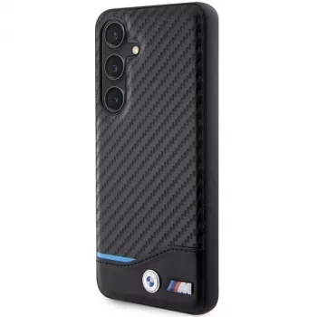 BMW M Collection Genuine Leather Carbon Fiber Hard Back Cover for Samsung Galaxy S24 - Black