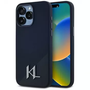 KARL LAGERFELD Silicone Shadow Metal Initial MagSafe Case for iPhone 15 Pro, Black