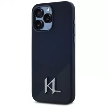 KARL LAGERFELD Silicone Shadow Metal Initial MagSafe Case for iPhone 15 Pro, Black