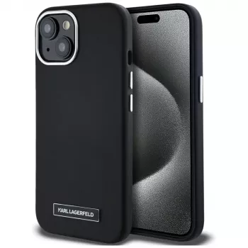 Karl Lagerfeld Metal Plate MagSafe Case for iPhone 15, Black