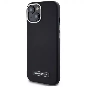 Karl Lagerfeld Metal Plate MagSafe Case for iPhone 15, Black