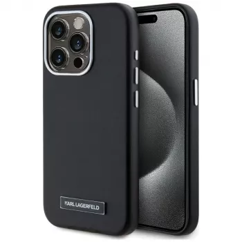 Karl Lagerfeld Metal Plate MagSafe Case for iPhone 15 Pro Max Black