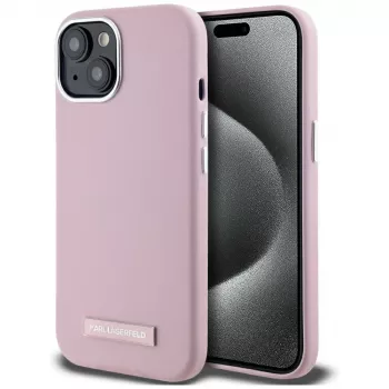 KARL LAGERFELD FW Metal Plate MagSafe Back Cover for Apple iPhone 15, Pink