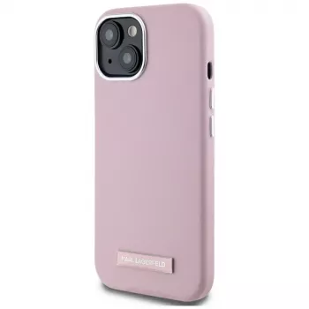 KARL LAGERFELD FW Metal Plate MagSafe Back Cover for Apple iPhone 15, Pink